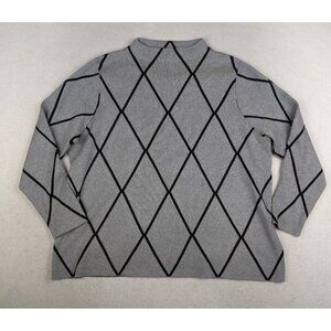 Peyton Primrose Women's Sweater Gray Mockneck Diamond Argyle Pullover Size 1X